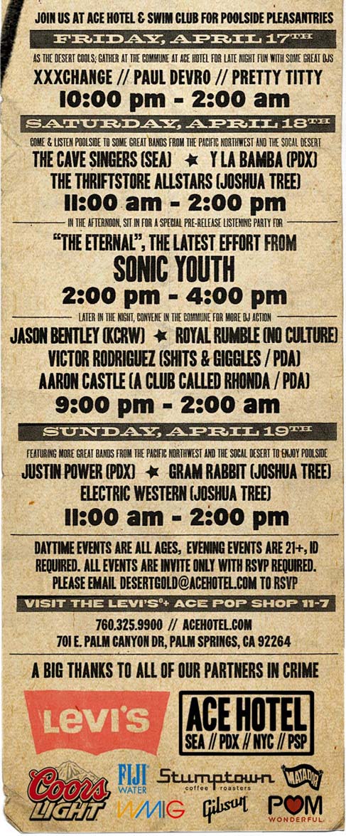 Coachella LEVI'S + COORS LIGHT + ACE HOTEL Open Bar/Free Event